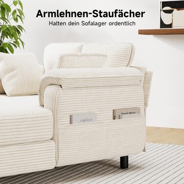 Диван-ліжко Winlice 140x150 см завширшки, двомісний вельветовий шезлонг-ліжко для гостей з 4 кишенями для зберігання речей та 2 подушками, що прається та нековзне, каркас з дерева та заліза, бежевий Диван-ліжко з вельвету Диван-ліжко з вельвету бежевого к