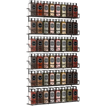 Настінні підставки для спецій Bomblap, набір з 2 шт. , великий органайзер для спецій для зберігання в банках, вузькі металеві, настінні підставки для спецій для кухонних стін або дверей шаф (чорні)