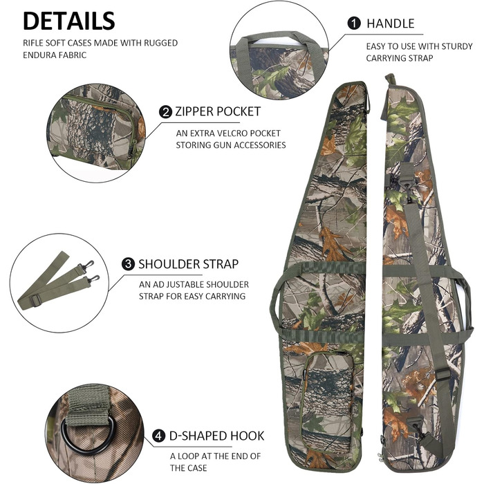 Сумка для гвинтівки AUMTISC 132 см – камуфляж, м’яка підкладка, для страйкболу, пневматики, полювання та стрільби
