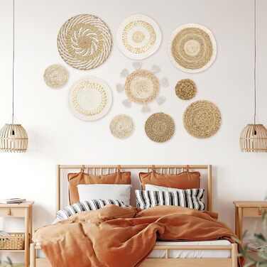 Набір з 10 плетених настінних кошиків Weldomcor Boho з ротанга, сільський ручної роботи, настінне мистецтво з макраме, декор для стін, спальня, дитяча, вітальня, фермерський будинок