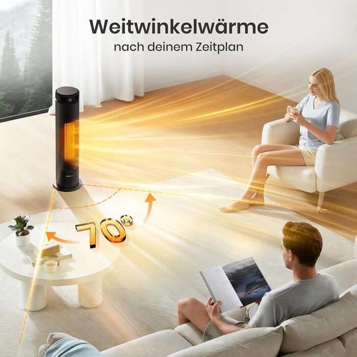 Енергозберігаючий вентилятор-обігрівач, керамічний вентилятор-обігрівач PTC потужністю 2000 Вт, тиха робота 36 дБ, термостат, коливання 70, таймер 12 годин, захист від перегріву та перекидання, електричний обігрівач для використання в приміщенні, 60 см, ч