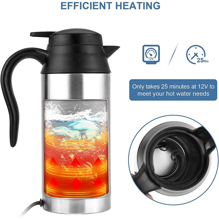 Автомобільний чайник HEZHU з нержавіючої сталі 12V подорожній чайник 650 мл автомобільний еластичний нагрівальний стакан для подор