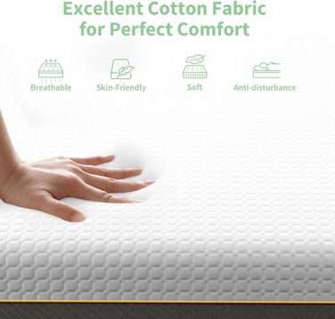 Матрац wowttrelax 90x200 см, товщина 20 см, піна з ефектом пам&39яті, висока щільність, середня жорсткість та висока пружність, комфортна та дихаюча тканина, антибактеріальний та пилонепроникний, міцний 90 x 200 x 20 см