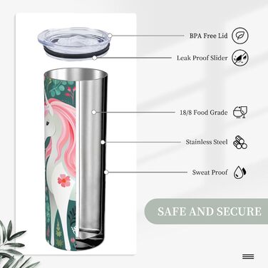 Кухоль з прямою трубочкою, єдиноріг з рожевим волоссям, принт, дорожній кухоль, підходить для кемпінгу, офісу та дому, 590 мл