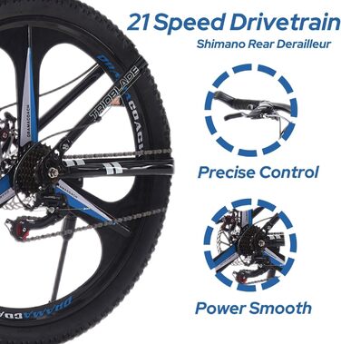Дюймовий складний гірський велосипед, 21-швидкісна коробка передач Shimano, гірський велосипед з подвійною підвіскою, легка рама, гірський велосипед для чоловіків та жінок, складний спортивний велосипед для дорослих, чорно-синій, 27,5-