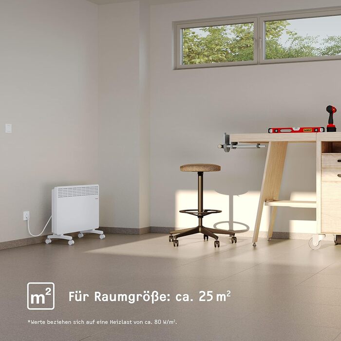 Електричний обігрівач STIEBEL ELTRON, окремостоячий, площею приблизно 25 м, сертифікований TV, конвекторний обігрівач з простим керуванням, 2 кВт, енергозберігаючий, на колесах, 204450, алюмінієва передня панель та таймер на 120 хвилин