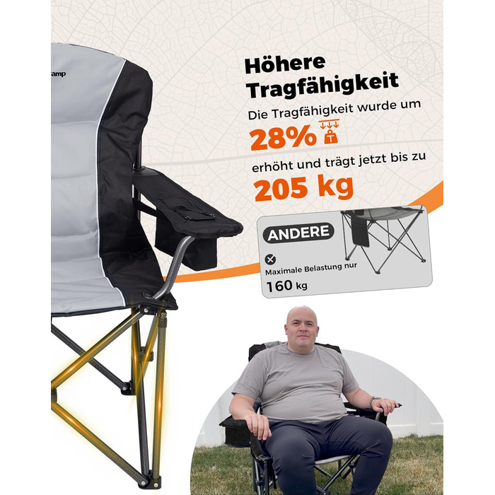 Крісло для кемпінгу KingCamp, складне, міцне, для дорослих, висота 205 кг, складні кемпінгові крісла, з регульованою поперековою опорою, сумкою-холодильником та підлокітниками, висока спинка, садове крісло, риболовля M - чорний сучасний