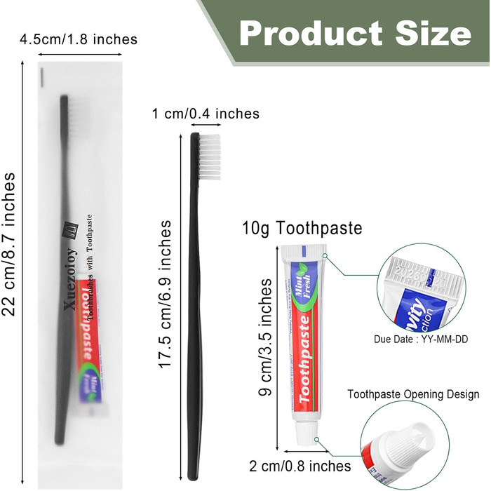 Одноразові зубні щітки із зубною пастою, 50 шт. , чорні, одноразові зубні щітки та зубна паста 10 г, в індивідуальній упаковці, дорожня зубна щітка для бездомних, будинок престарілих, готель