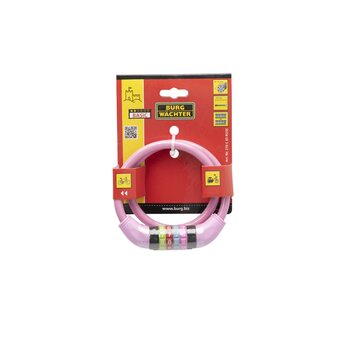 Велосипедний замок Burg-Wchter з кодовим замком, спіральний, тросовий, кабельний, 65 см завдовжки, діаметр 10 мм, рожевий