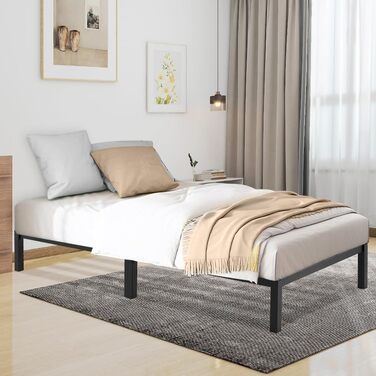 Металеве ліжко 90 x 200 см, каркас ліжка, односпальне ліжко, каркас ліжка-платформа, ліжко з палет, модульне ліжко, для складання не потрібні інструменти, чорне, 90 x 200 см, чорний - комплект з 1 предмета