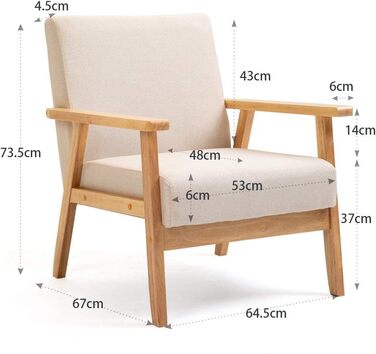 Крісло Mingone, м&39яке коктейльне крісло, скандинавське крісло-гойдалка, сучасний одномісний диван, масив дерева, для вітальні, спальні, бежевий, 64,5x67x73,5 см, бежевий, 1 предмет, комплект