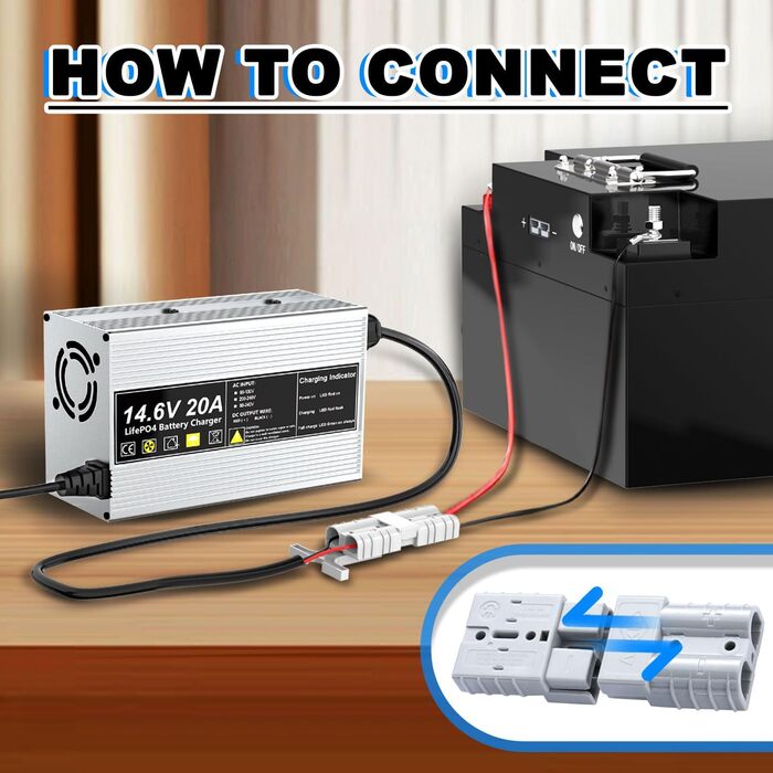 Зарядний пристрій LiFePO4 14,6 В 20 А для літій-залізофосфатних акумуляторів 12 В (12,8 В), швидка зарядка, захищає акумулятор