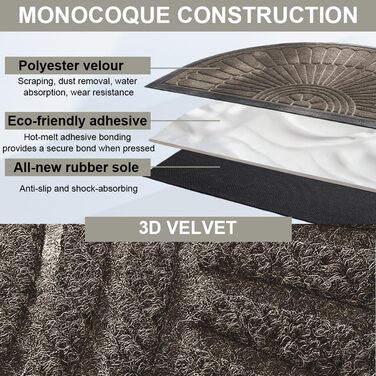 Напівкруглий килимок для дверей 50x80 см, нековзкий, для використання всередині/зовні, миється, стійкий до атмосферних впливів, брудозатримуючий килимок (коричневий)