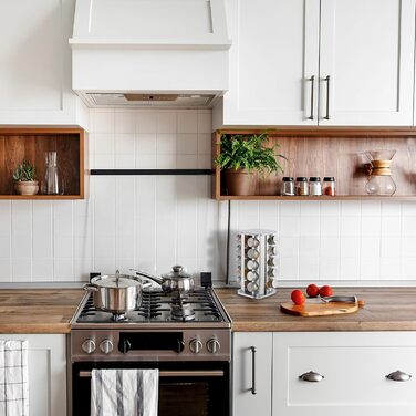 Карусель для спецій Relaxdays з 20 банками для спецій, обертається на 360, нержавіюча сталь, скло, підставка для спецій ВxГ 34 x 19 см, прямокутна, срібляста, 10032728