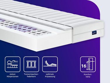 Ортопедичний матрац Traumnacht із 7 зонами та пружинами кишенькової форми, рівень жорсткості 3 (H3), 100 x 200 см, сертифікований Oeko-Tex, виготовлений відповідно до німецьких стандартів якості, 100 x 200 см, 16 см