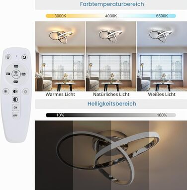 Стеля LED-світильник Comely 36W з пультом керування, сучасний дизайн, хром, 40см, сріблястий диммований (3000K-6500K)