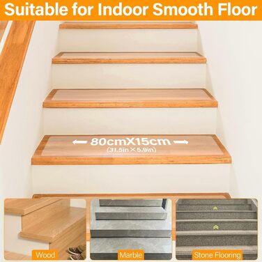 Килимки для сходів, протиковзкий килимок, 15 шт. , прозорі, самоклеючі, протиковзкі сходові планки з ковпачком, 15x80 см, нековзна клейка стрічка для дерев&39яних сходів та підлоги для внутрішнього використання