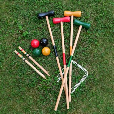 Набір для крокету Carromco на 4 гравці для дорослих, дерев&39яний набір для крокету для дітей, гра на свіжому повітрі Basic-XM, 4 гравці, дерев&39яна гра в крокет