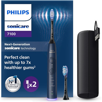 Електрична зубна щітка Philips Sonicare 7100, звукова зубна щітка з додатком, 4 режими очищення та 3 рівня інтенсивності, контроль тиску, EasyStart, SmarTimer і BrushPacer, темно-синій, модель HX7423/01