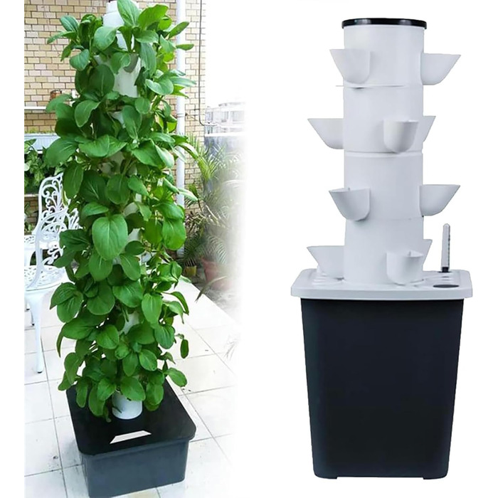 Стручків Hydroponics Tower Garden Система гідропонного вирощування Набір для аеропоніки для вирощування фруктів і овочів із зволожуючим насосом Адаптер Сітка Горщики Таймер для, 30