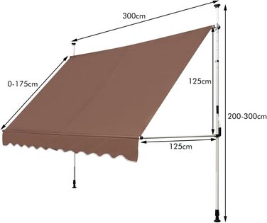 Тент HOMASIS із затискачем 150/200/250/300/350/400 см, регульований по висоті сонцезахисний козирок, балконний тент без свердління, балконний тент з ручним приводом, захист від ультрафіолету, тент із складним кронштейном для зовнішніх територій (коричневи