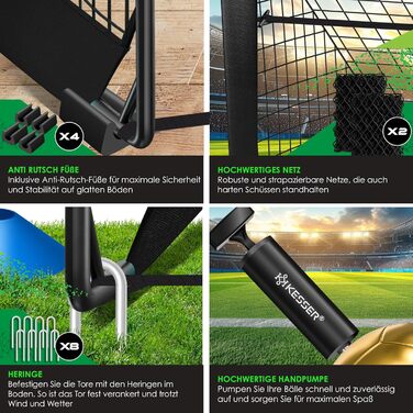 Футбольні ворота KESSER, 2 шт. Чудовий футбольний подарунок для дітей, для використання в приміщенні та на вулиці протиковзке покриття - включає аксесуари для футбольних тренувань конуси, мішень, спортивну сумку, насос для м&39яча, чорний колір