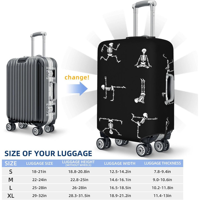 Чохол для валізи з принтом Череп, захисний, для розмірів 45.7-81.3 см, компактний, чорний