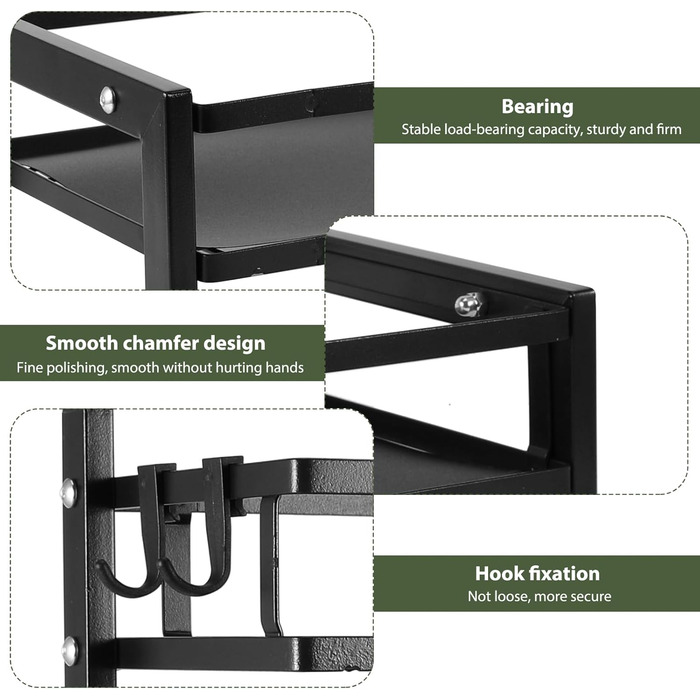 Рівнева стійка для спецій, підставка для спецій на кухонну стільницю, органайзер для стійок для спецій з вуглецевої сталі, чорні стійки для спецій з гачками, органайзер для спецій для кухні, шафи, ванної кімнати, 2-