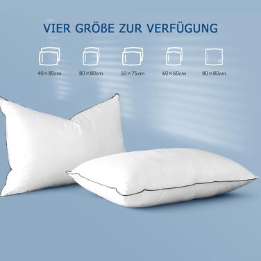 Набір з 2 пухових подушок Dafinner, 3 камери, 40 80 см Зовнішня камера 90 пух Внутрішня камера суміш пера Oeko-TEX Нижня пропускна здатність Середня підтримка Органічна бавовна 40 80 см, 2 шт.