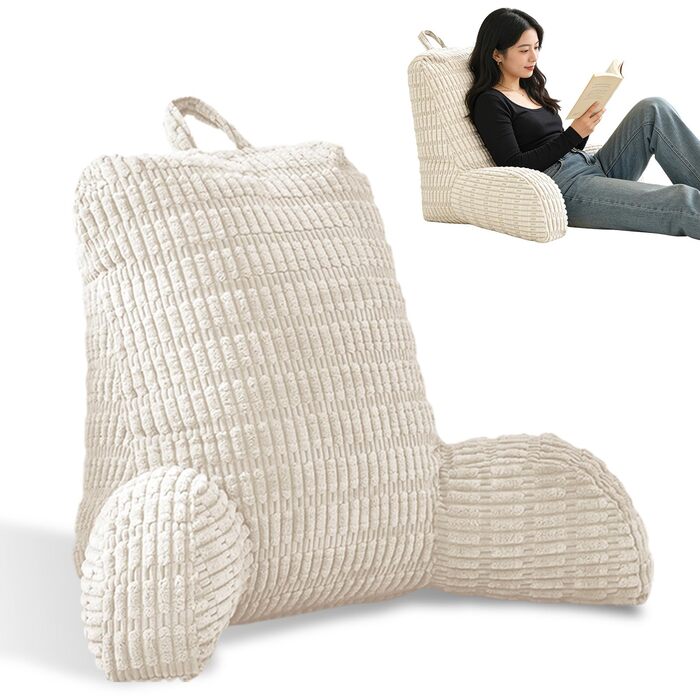 Подушка для читання зі спинкою для ліжка та дивана Ергономічна спинка 80x55 см для дорослих, для читання, перегляду телевізора та ігор (бежева)