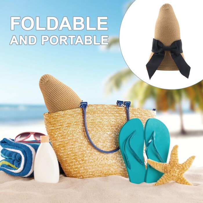 Жіночий сонцезахисний капелюх, дорожній, складний пляжний сонцезахисний капелюх Fedora, літній солом&39яний капелюх із широкими полями та бантом, захист від сонця UPF 50, 1 упаковка, солом&39яний капелюх із бантом хакі