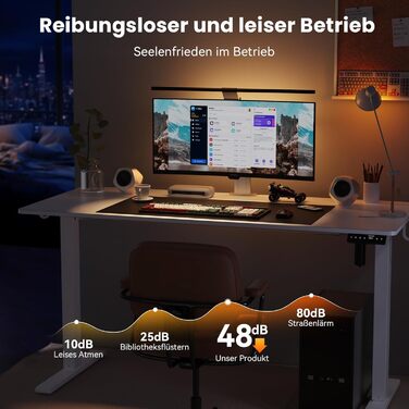 Стіл з регульованою висотою, електричний комп&39ютерний стіл 120 x 60 см, стіл для роботи сидячи та стоячи з 4 положеннями пам&39яті, стіл для роботи стоячи з 2 гачками для офісу, з&39єднувальна пластина, білий 120 x 60 см