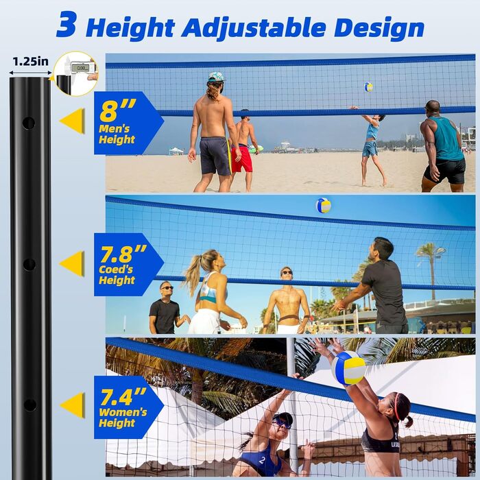 Професійний портативний комплект волейбольної сітки для вулиці (з конструкцією проти провисання, табло, регульованими стійками та повним набором аксесуарів)