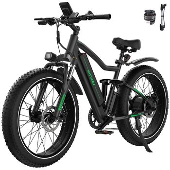 Електричний велосипед HITWAY E-Bike для дорослих 26 дюймів 4.0 Fat Tire, гірський електричний велосипед 48V 15Ah, Pedelec, 7 швидкостей, до 70-150 км, зарядний пристрій акумулятор 48V 15Ah, чорний