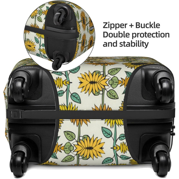 Чохол для валізи Сонячні квіти з еластичною тканиною, захисний від подряпин та пилу, чорний, розмір 80