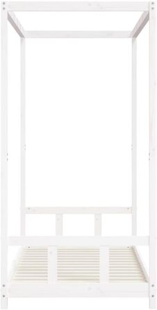 Дитяче ліжко, біле, 90x190 см, масив сосни з каркасом балдахіну та міцними дерев&39яними рейками для стійкості та вентиляції односпальне ліжко з масиву сосни з рустикальним білим покриттям 195,5 x 95,5 x 190 см