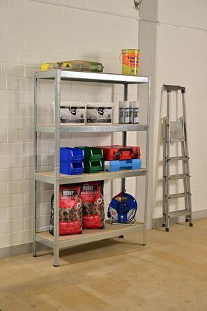 Стелаж SCHULTE Shelf World Heavy-Duty XL з 4 дерев&39яними полицями, вантажопідйомність на рівень 250 кг, 180x140x50 см (ВxШxГ), оцинкований, стелаж для зберігання, стелаж для підвалу, стелаж для майстерні, стелаж без ригелів