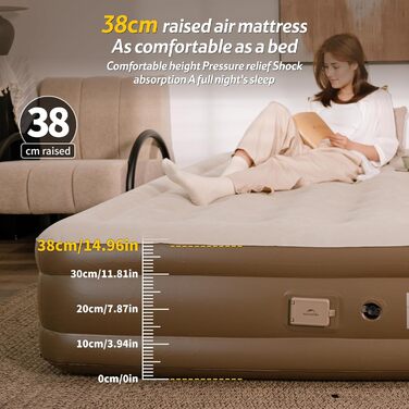 Надувний матрац Naturehike для 3 осіб, що самонадувається, з насосом на батарейках - надувне ліжко для гостей 200x180x38 см для кемпінгу та дому, легкий, зручний та швидко надувається, коричневий/3 особи/38 см