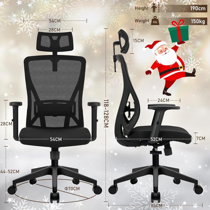 Ергономічне офісне крісло Storeo Imp, велике, до 150 кг, сітка, чорне