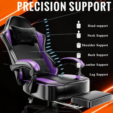 Ергономічне офісне крісло, крісло для домашнього офісу з регульованим підголівником, комп&39ютерне крісло з високою спинкою, колесами та сталевими ніжками (фіолетове)