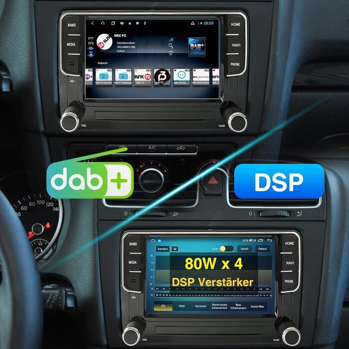 Дюймовий 8-ядерний розширений DSP бездротовий CarPlay Android Автомобільна стереосистема Android13 232 ГБ IPS 4G LTE/5G WiFi GPS OPS RDS RVC Bluetooth USB для VW Golf 5 6 Passat B6 B7 Polo Caddy (7 дюймів, 432 G DAB/бездротовий CarplayAuto), 7-