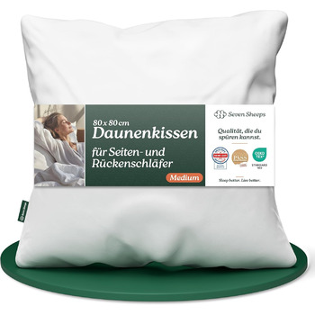 Пухова подушка 80x80 середнього розміру для сну на спині та на боці, 3-камерна подушка 80x80 пух, помітно підтримує та приємно м&39яка, можна прати в пральній машині, DOWNPASS (не вищипує живі предмети), Oeko-TEX