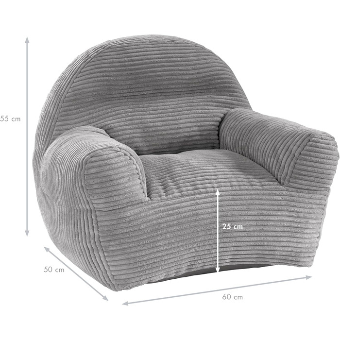Дитяче крісло Traumnacht Ella зі знімним чохлом з високоякісної вельветової тканини, можна прати, 60 x 50 x 55 см, сірого кольору, виготовлено за німецькими стандартами якості. Крісло для малюків