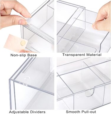 Акрилова коробка для зберігання з 3 шухляд, штабелюваний органайзер для косметики, прозора шухляда зі знімними роздільниками для ювелірних виробів, товарів для здоров&39я, кавових капсул, канцелярського приладдя