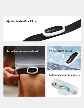 Пульсометр iGPSPORT HR50, Bluetooth та ANT з нагрудним ременем для бігу, їзди на велосипеді, тренажерного залу, сумісний з Garmin Polar Wahoo - чорний