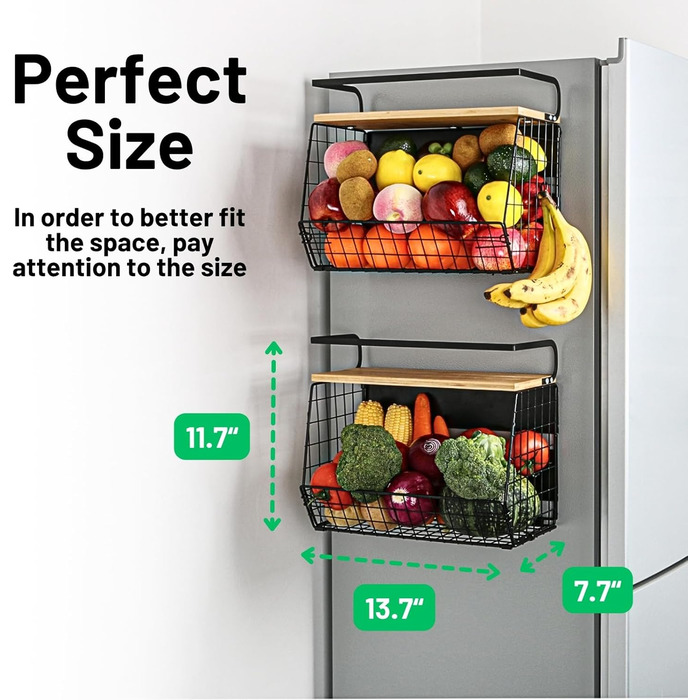 Магнітна підставка для холодильника Ofiray-home з дерев&39яною кришкою - Великий металевий кошик для фруктів, цибулі, картоплі та організації комори - Магнітна підставка для спецій для холодильника 1