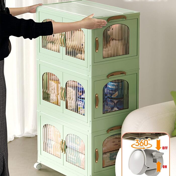 Кухонна шафа RMAN, кухонний буфет, сервант, шафа для зберігання з 3 дверима, великий простір для зберігання, 98 * 55 * 32,5 см, для кухні, вітальні, їдальні, зелений B-green