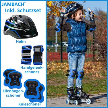 Дитячі роликові ковзани JAMBACH з комплектом захисту, регульованим до роликових ковзанів зі світлодіодами XS (26-29) сині