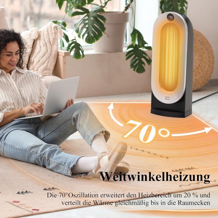 Енергозберігаючий вентилятор-обігрівач Minthouz, 2000 Вт, тихий, 3 режими нагріву для дому з еко-режимом, коливання 70, 12-годинний таймер, захист від перекидання для дому, офісу, вітальні, приміщень