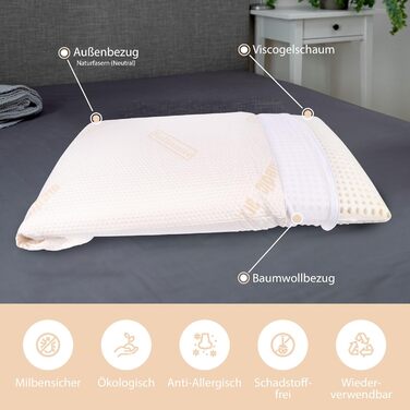 Подушка для шиї Feelgood, висота 12 см, з віскогелевої піни - Ортопедична подушка зі 100 бавовняним внутрішнім чохлом антиалергенним зовнішнім чохлом - Подушка для шийного відділу хребта для сну на боці та животі (70x42 см) FeelGood - 70 x 42 x 12 см